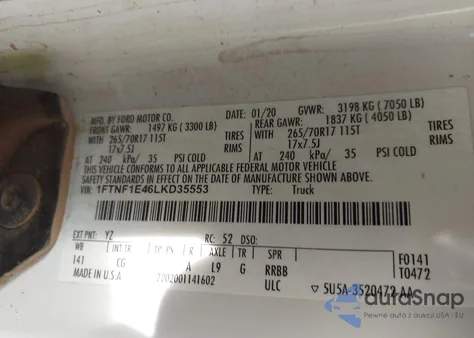 2020 Ford F-150 Xl from USA, damaged, VIN 1FTNF1E46LKD35553